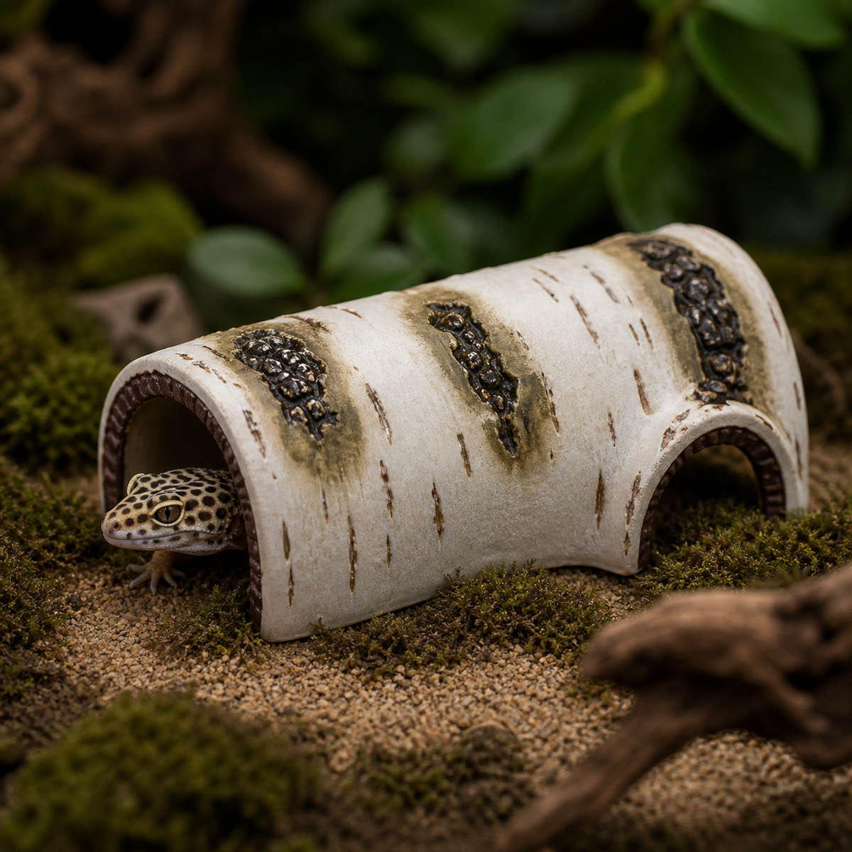 White Birch Bark Tunnel Hide for Small Geckos | ReptiBlep reptile habitat decor