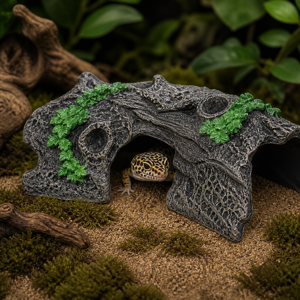 Gray Pi Tree Trunk Hide for Reptile Habitat Decor | ReptiBlep reptile habitat decor