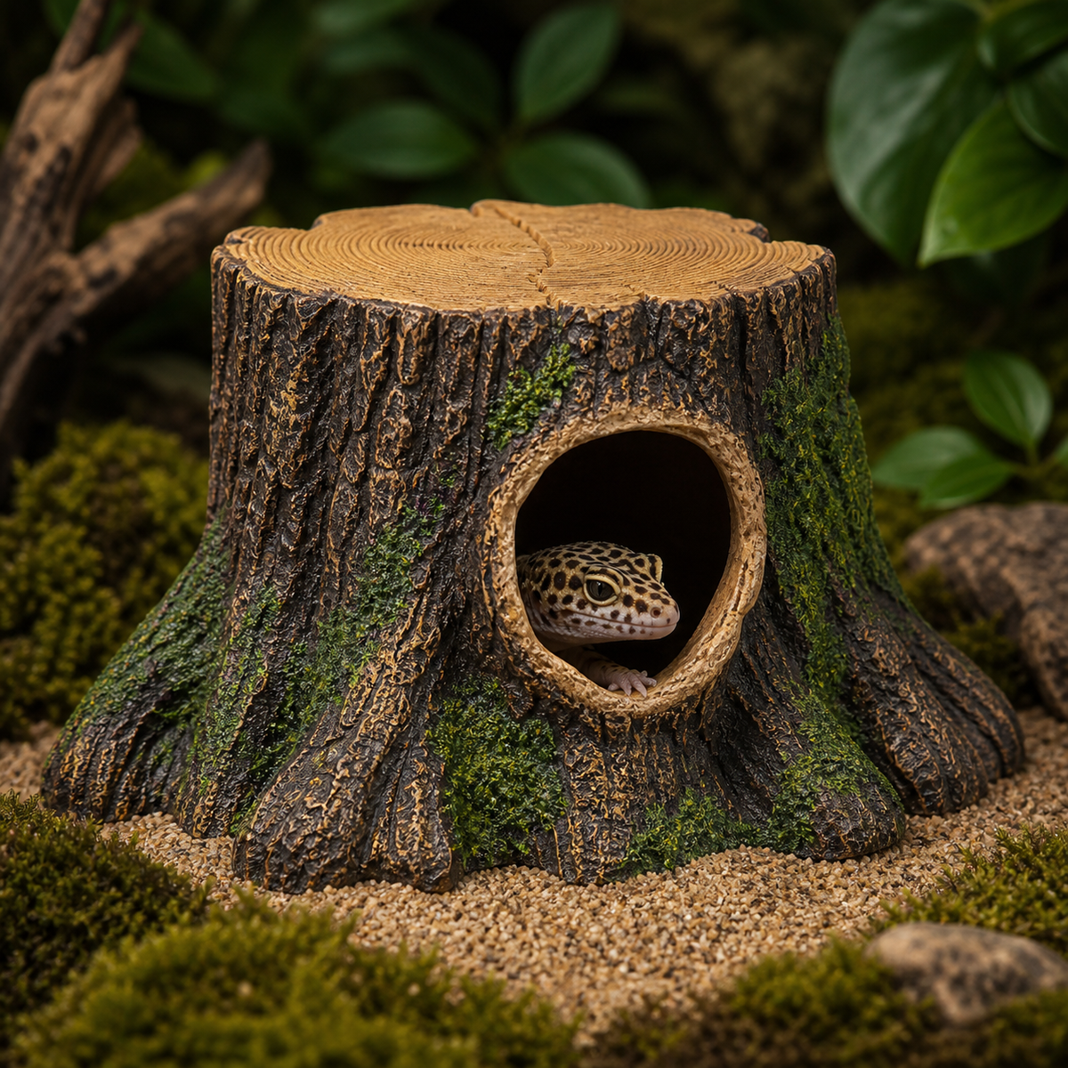 Medium Tree Stump Resin Hide for Gecko Terrariums | ReptiBlep reptile habitat decor