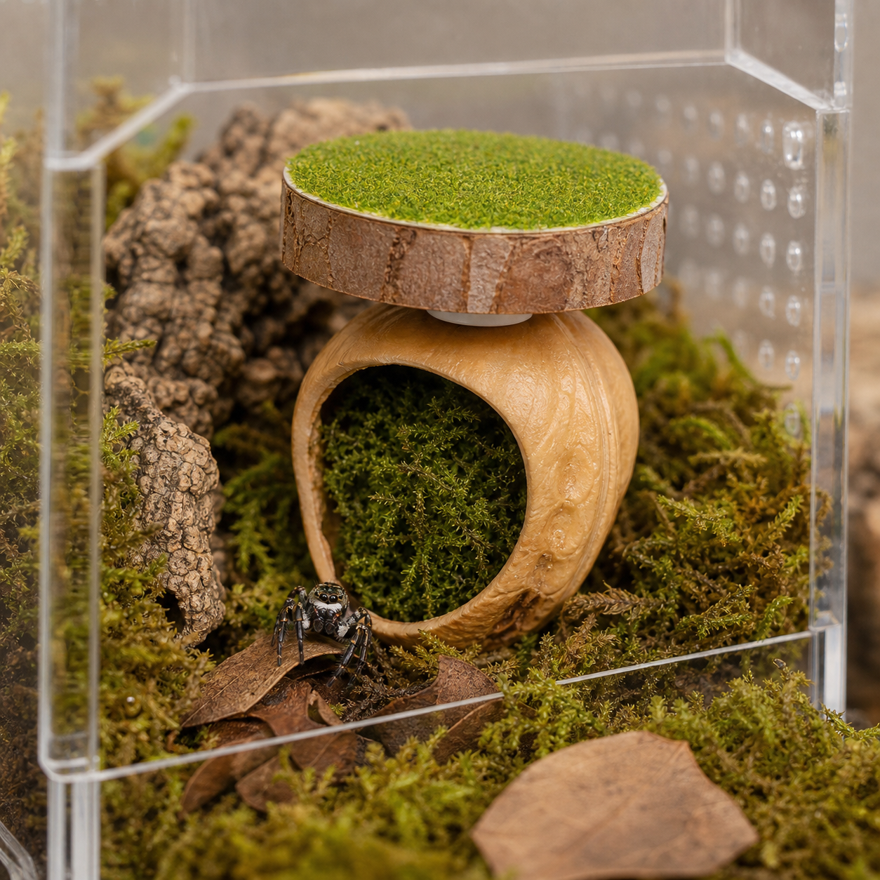 Walnut Micro Hide for Jumping Spider Enclosures strict-reference terrarium hero