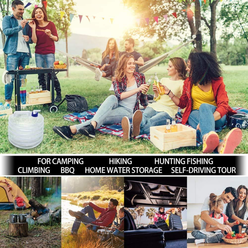 Collapsible Outdoor Water Storage Jug with Spigot, Multi Sizes 5L 10L 15L