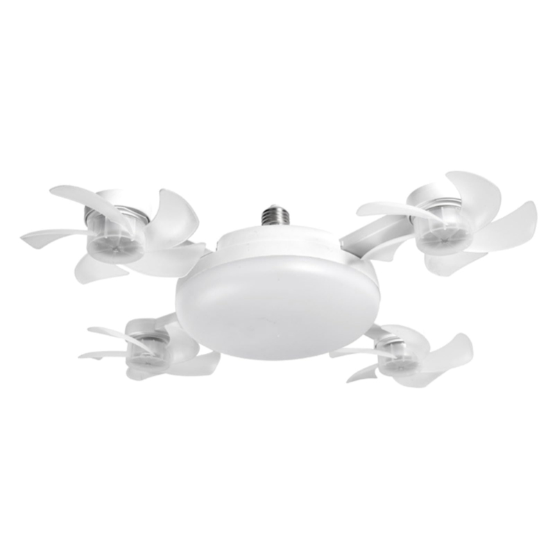 Foldable 4 Head Ceiling Fan Light with Remote, E26 E27 Socket Fan 3 Speeds 3 Color Timer Quiet Lamp