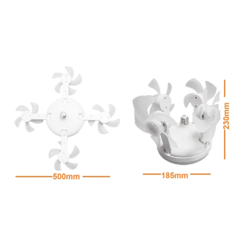 Foldable 4 Head Ceiling Fan Light with Remote, E26 E27 Socket Fan 3 Speeds 3 Color Timer Quiet Lamp