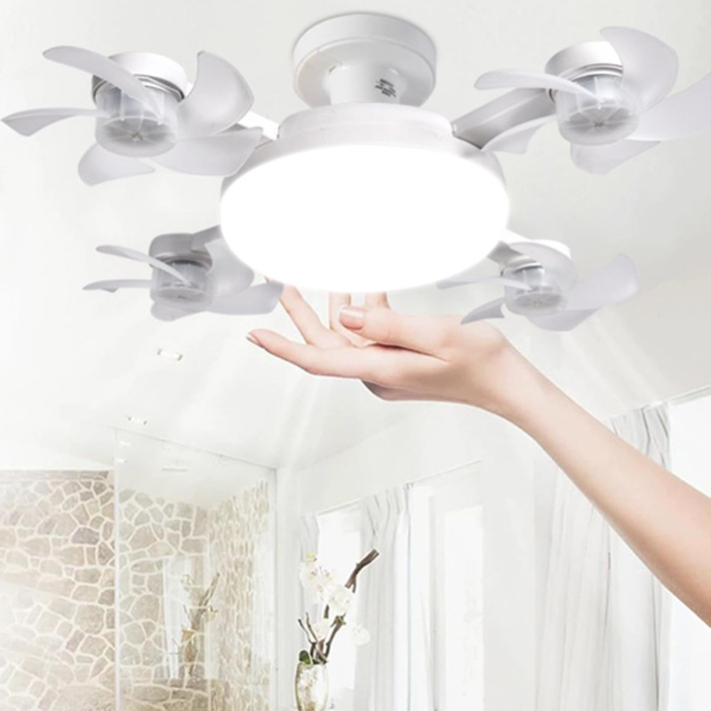 Foldable 4 Head Ceiling Fan Light with Remote, E26 E27 Socket Fan 3 Speeds 3 Color Timer Quiet Lamp