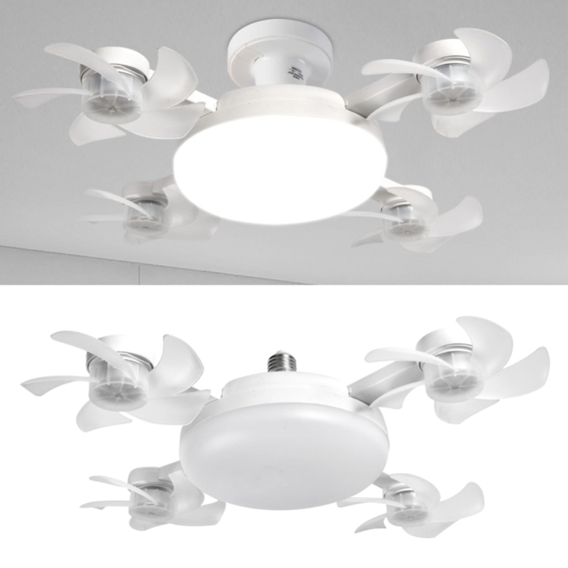 Foldable 4 Head Ceiling Fan Light with Remote, E26 E27 Socket Fan 3 Speeds 3 Color Timer Quiet Lamp