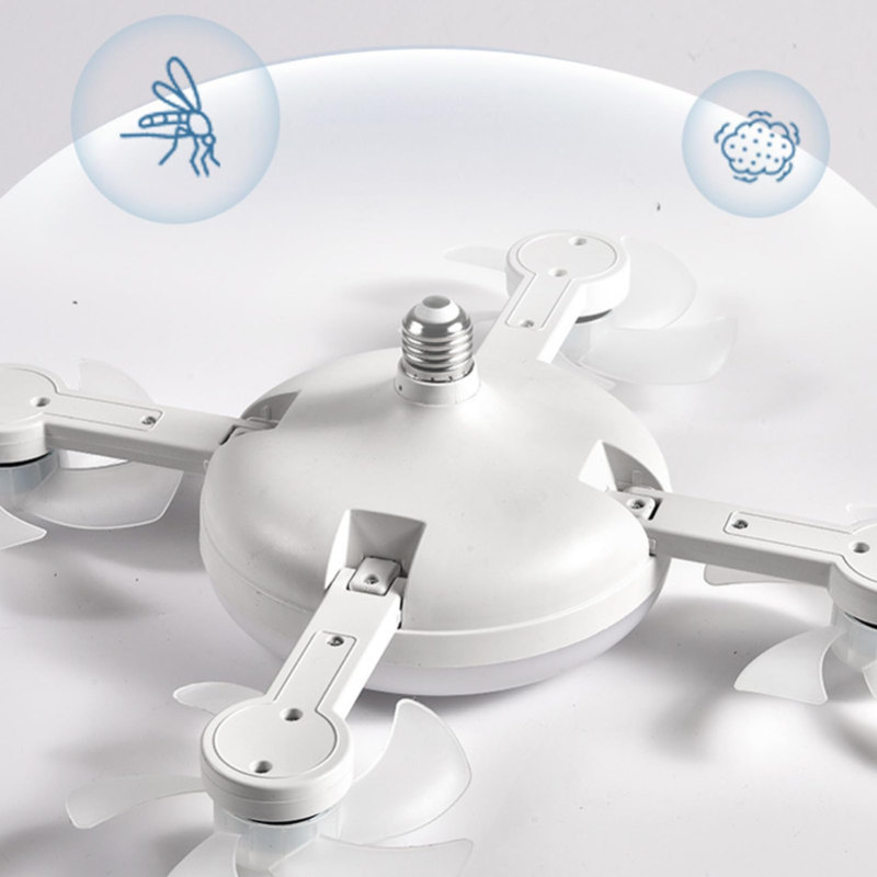 Foldable 4 Head Ceiling Fan Light with Remote, E26 E27 Socket Fan 3 Speeds 3 Color Timer Quiet Lamp