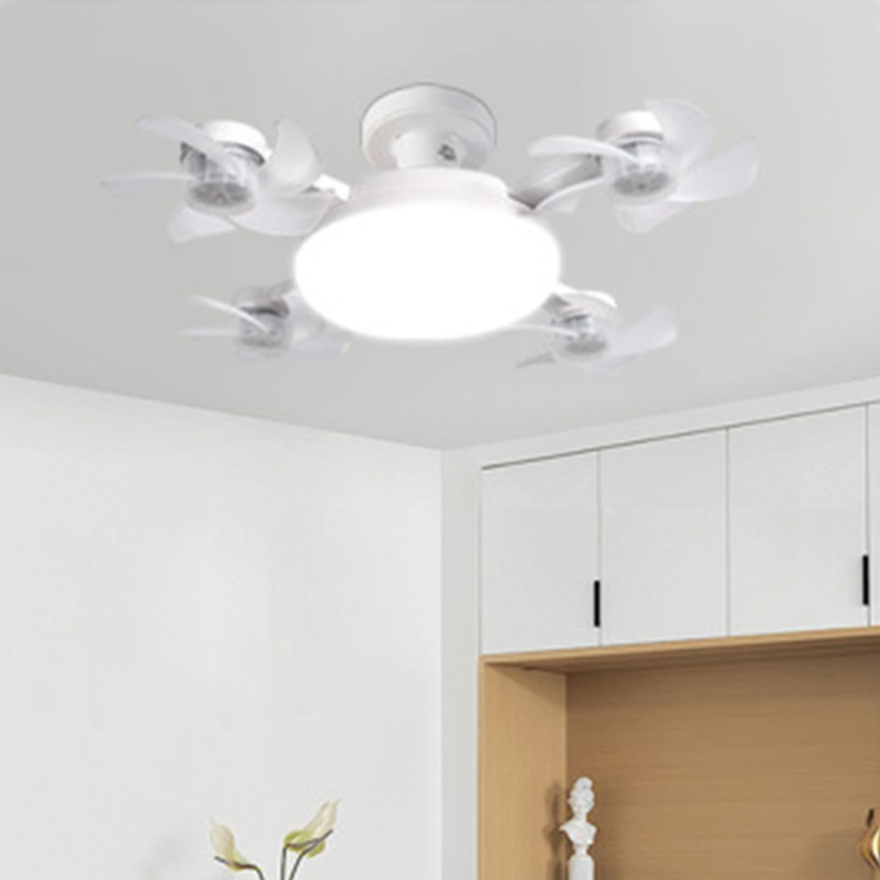 Foldable 4 Head Ceiling Fan Light with Remote, E26 E27 Socket Fan 3 Speeds 3 Color Timer Quiet Lamp