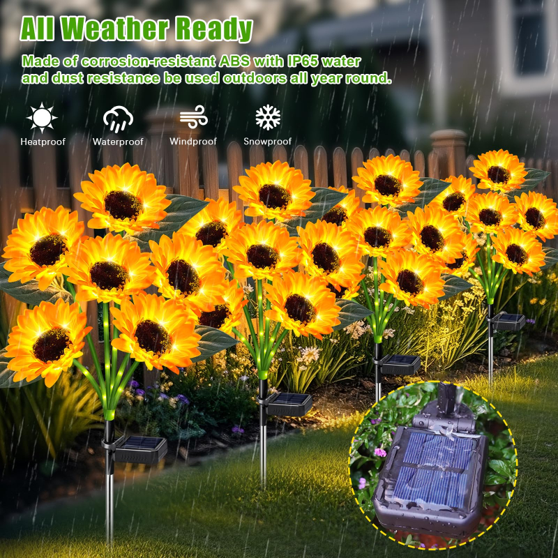 4/6 Pack Waterproof Sunflower Solar Garden Lights for Patio Pathway, Gift for Her(1pack 6flowers)