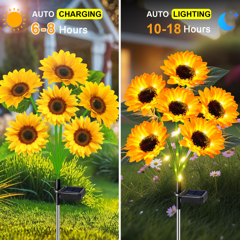 4/6 Pack Waterproof Sunflower Solar Garden Lights for Patio Pathway, Gift for Her(1pack 6flowers)