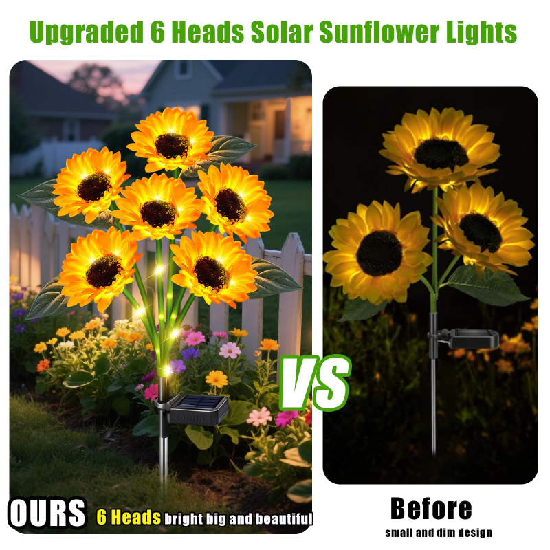 4/6 Pack Waterproof Sunflower Solar Garden Lights for Patio Pathway, Gift for Her(1pack 6flowers)