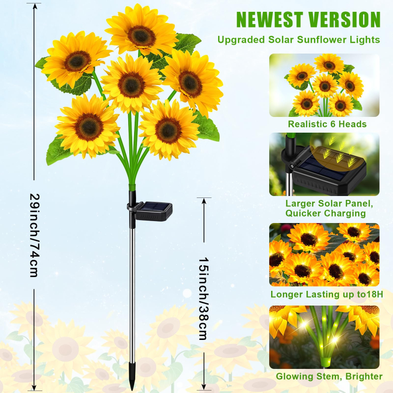 4/6 Pack Waterproof Sunflower Solar Garden Lights for Patio Pathway, Gift for Her(1pack 6flowers)