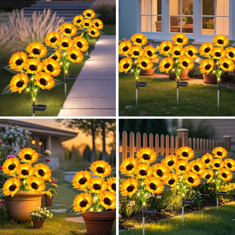4/6 Pack Waterproof Sunflower Solar Garden Lights for Patio Pathway, Gift for Her(1pack 6flowers)