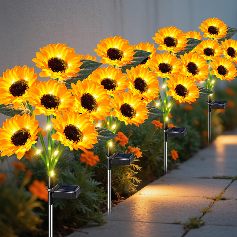 4/6 Pack Waterproof Sunflower Solar Garden Lights for Patio Pathway, Gift for Her(1pack 6flowers)