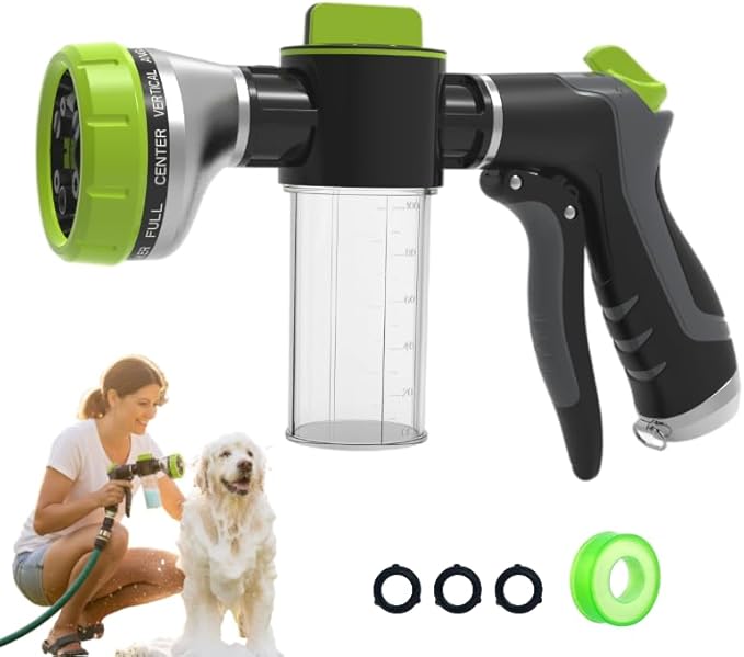 10 Spray Modes Pet Bath Hose Nozzle with Built-in Soap Dispenser for Dog & Cat Washing