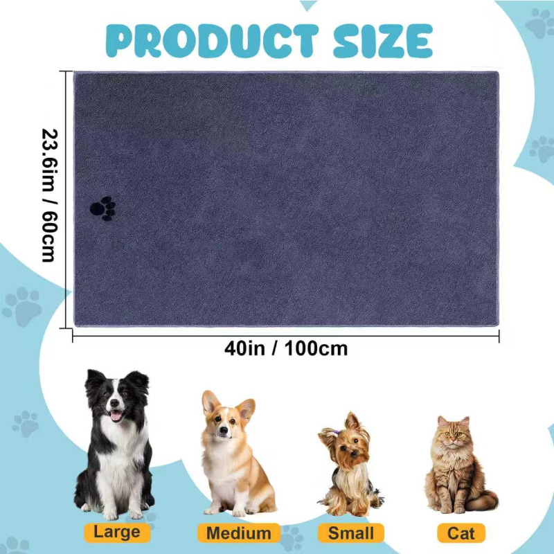 Microfiber Pet Drying Towel 40'' X 23.6'', Super Absorbent Soft Bath Towel for Dogs & Cats