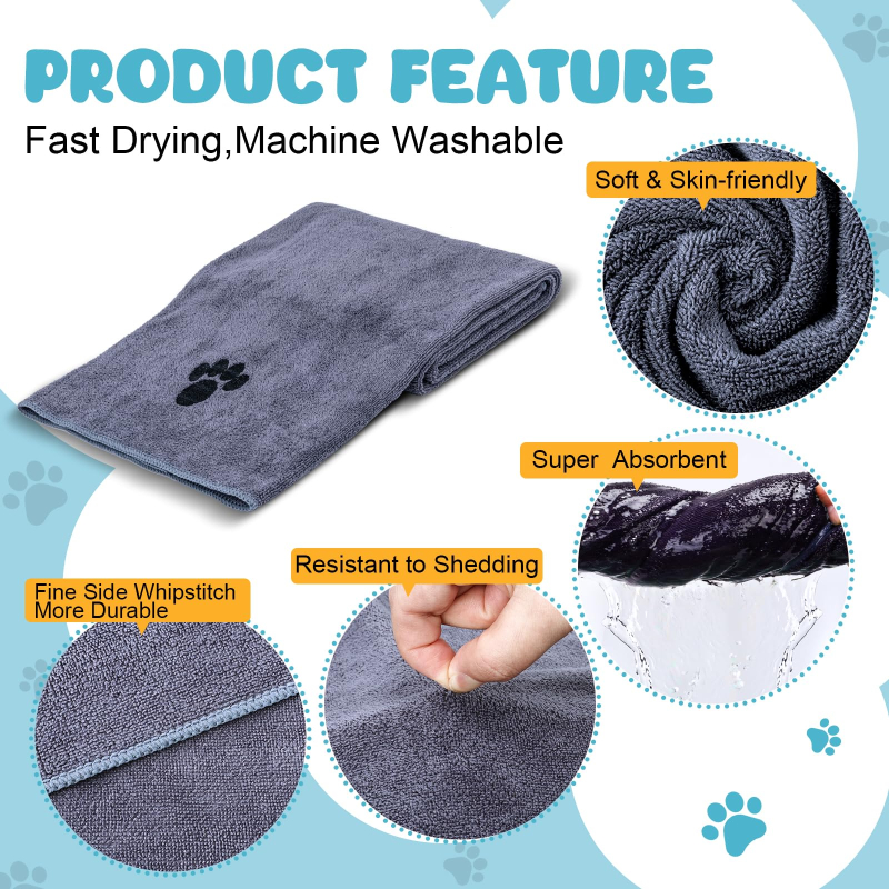 Microfiber Pet Drying Towel 40'' X 23.6'', Super Absorbent Soft Bath Towel for Dogs & Cats