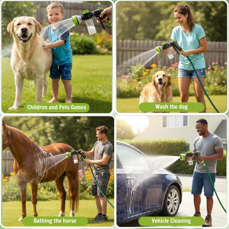 10 Spray Modes Pet Bath Hose Nozzle with Built-in Soap Dispenser for Dog & Cat Washing