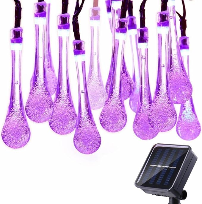 8 Modes Solar Water Drop String Lights Multi Colors Optional(20FT 30LED)