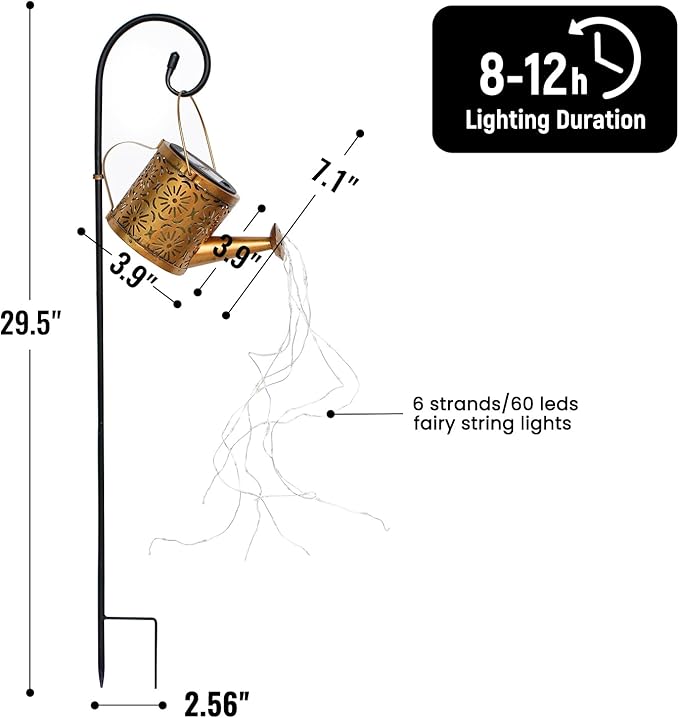 Metal Solar Watering Can Decor Lights | Outdoor Yard Path Lamp