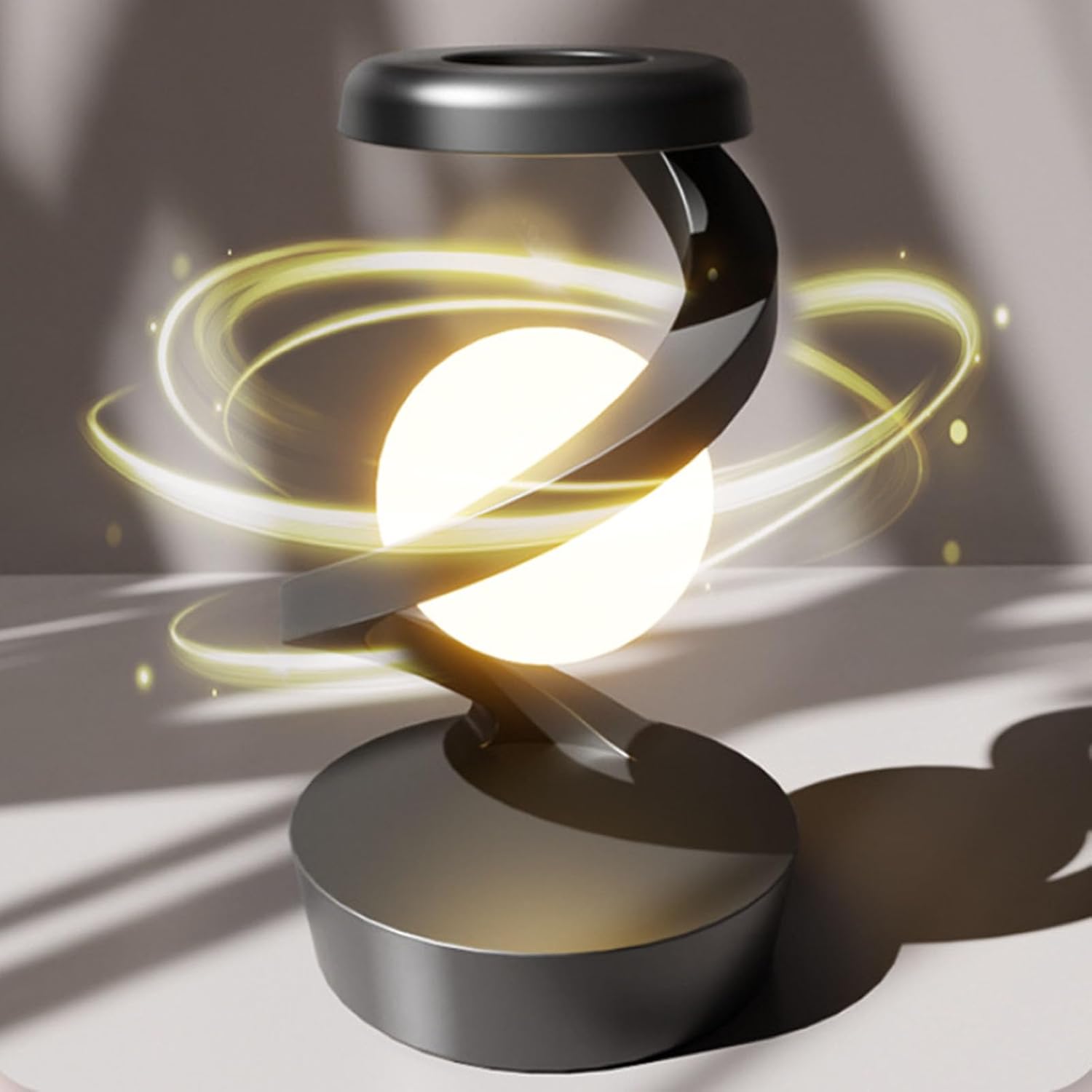 3D Floating Ball Spiral LED Lamp | Wireless Charging Bedside Table Lamp (Black/White)