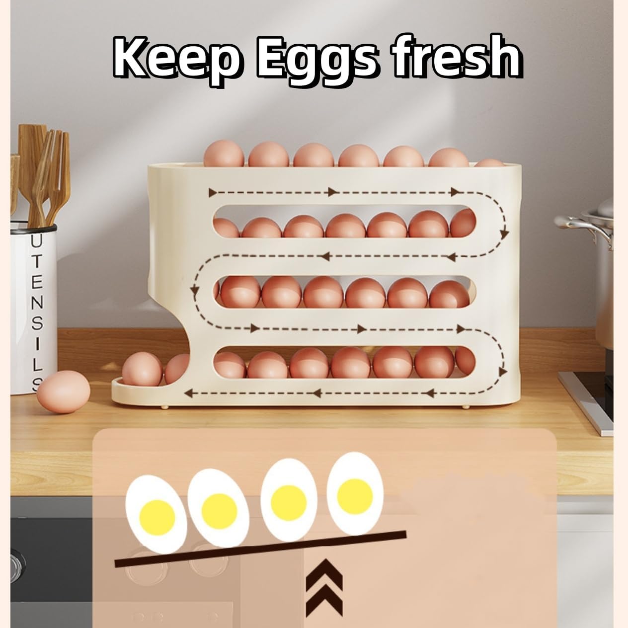 Auto Rolling Fridge Egg Holder | 4 Layers 30 Eggs Storage Rack