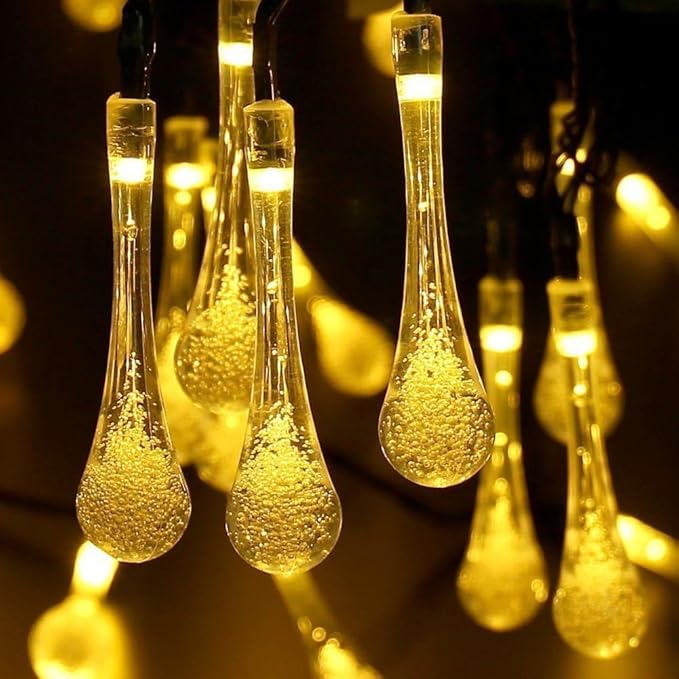 8 Modes Solar Water Drop String Lights Multi Colors Optional(20FT 30LED)
