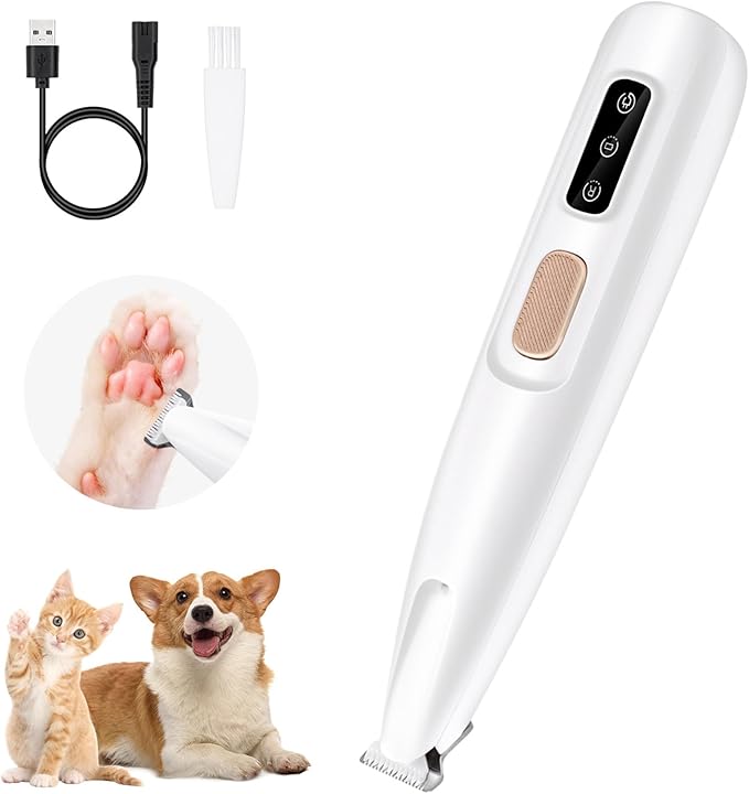 Quiet LED Pet Hair Trimmer, Waterproof Rechargeable Mini Shaver for Dog Cat Paws Eyes Face