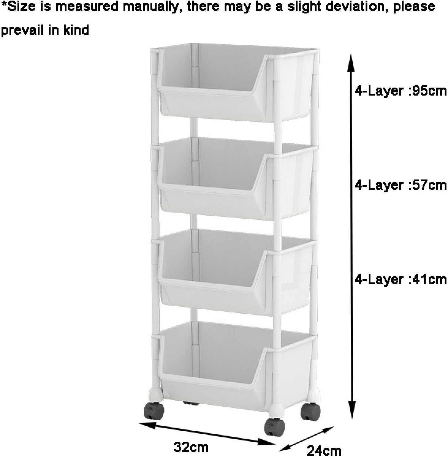 2/3/4 Tier Pipishell Rolling Storage Cart with Lockable Wheels