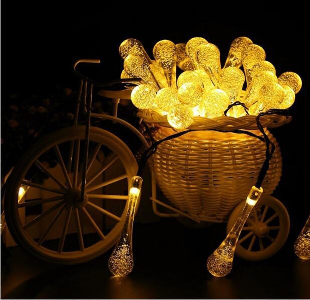 8 Modes Solar Water Drop String Lights Multi Colors Optional(20FT 30LED)