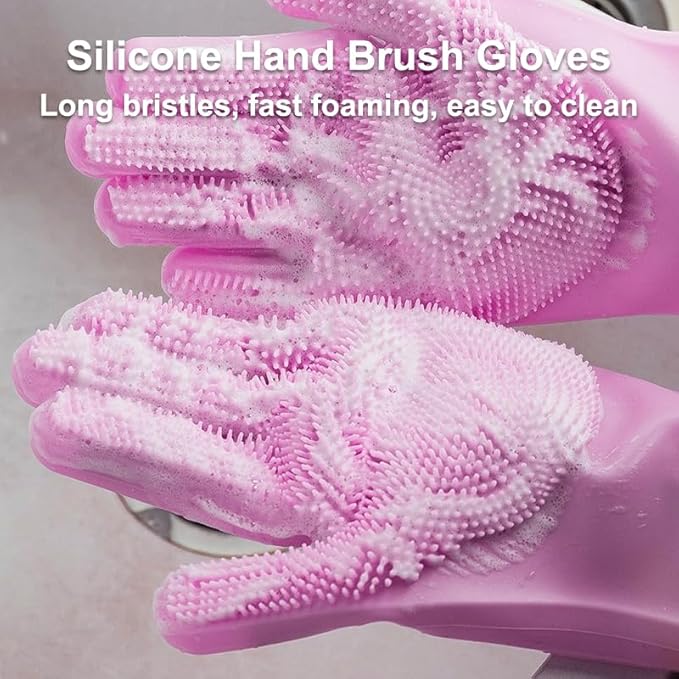 13.6 Inch Silicone Cleaning Gloves, Multi-Use Scrub Gloves for Dish Washing & Pet Grooming