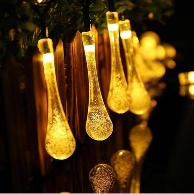 8 Modes Solar Water Drop String Lights Multi Colors Optional(20FT 30LED)