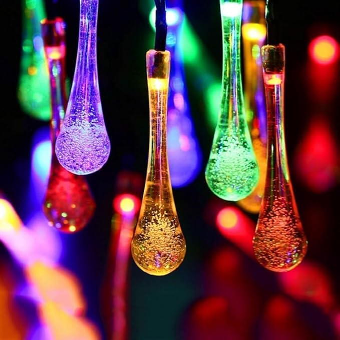 8 Modes Solar Water Drop String Lights Multi Colors Optional(20FT 30LED)