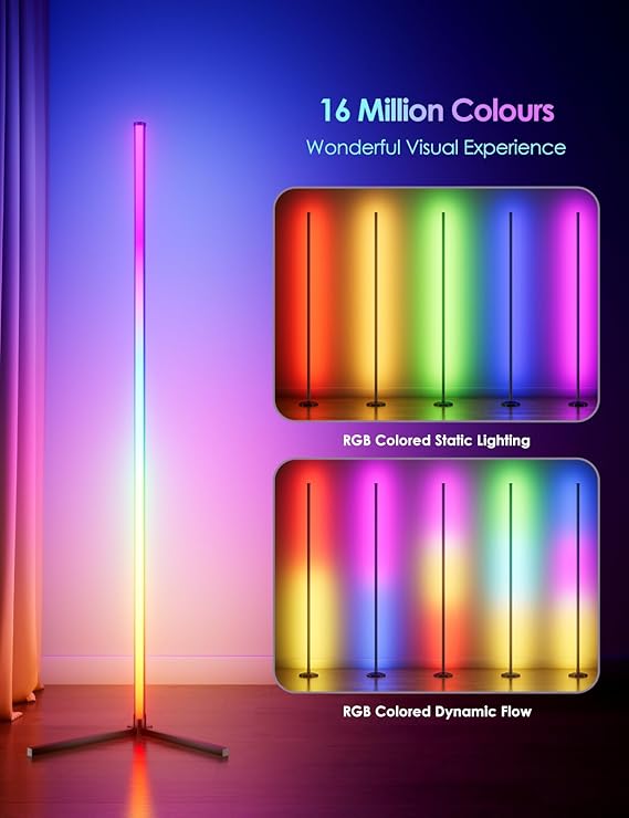 64.5" Smart RGB Corner Floor Lamp | App+Remote Music Sync Dimmable Room Decor Light