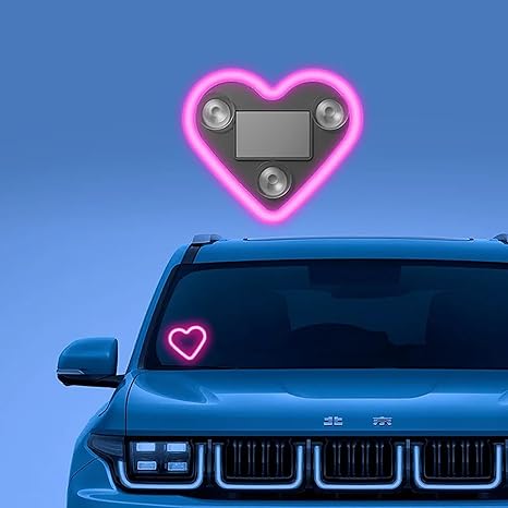 2PCS Solar Heart Neon Car Interior Lights | Vibration Sensing Pink Ambient Decor Lamp