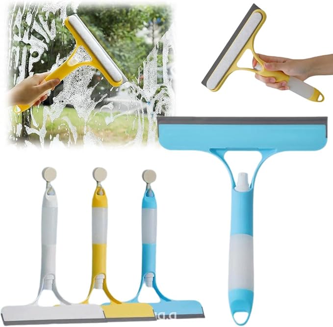 3PCS 3-in-1 Spray Sponge Squeegee, Silicone Window Cleaner for Glass Car Tile, Yellow/Blue/White