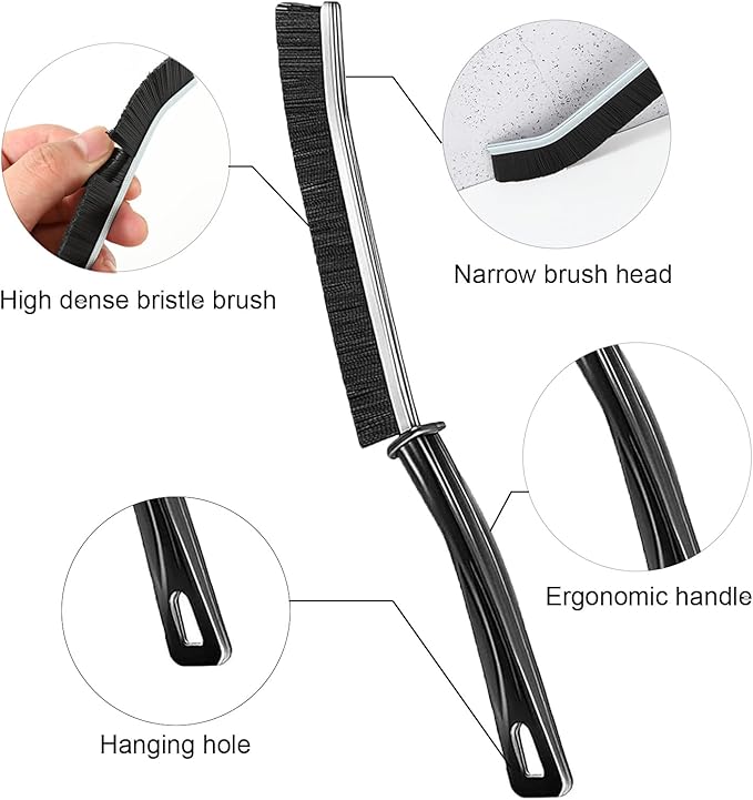 4/6 PCS Hard Bristle Crevice Brushes, Gap Cleaner for Tile, Window Track & Door Slot, Black