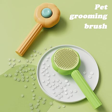 Self-Cleaning Pet Slicker Brush, Removes Mats & Loose Hair for Dogs & Cats, Green