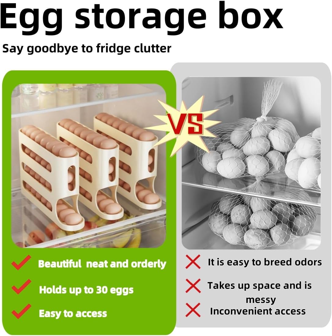 Auto Rolling Fridge Egg Holder | 4 Layers 30 Eggs Storage Rack