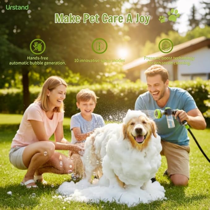 10 Spray Modes Pet Bath Hose Nozzle with Built-in Soap Dispenser for Dog & Cat Washing