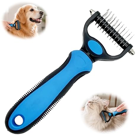 Double Sided Pet Undercoat Rake, Dematting & Deshedding Brush for Dogs & Cats