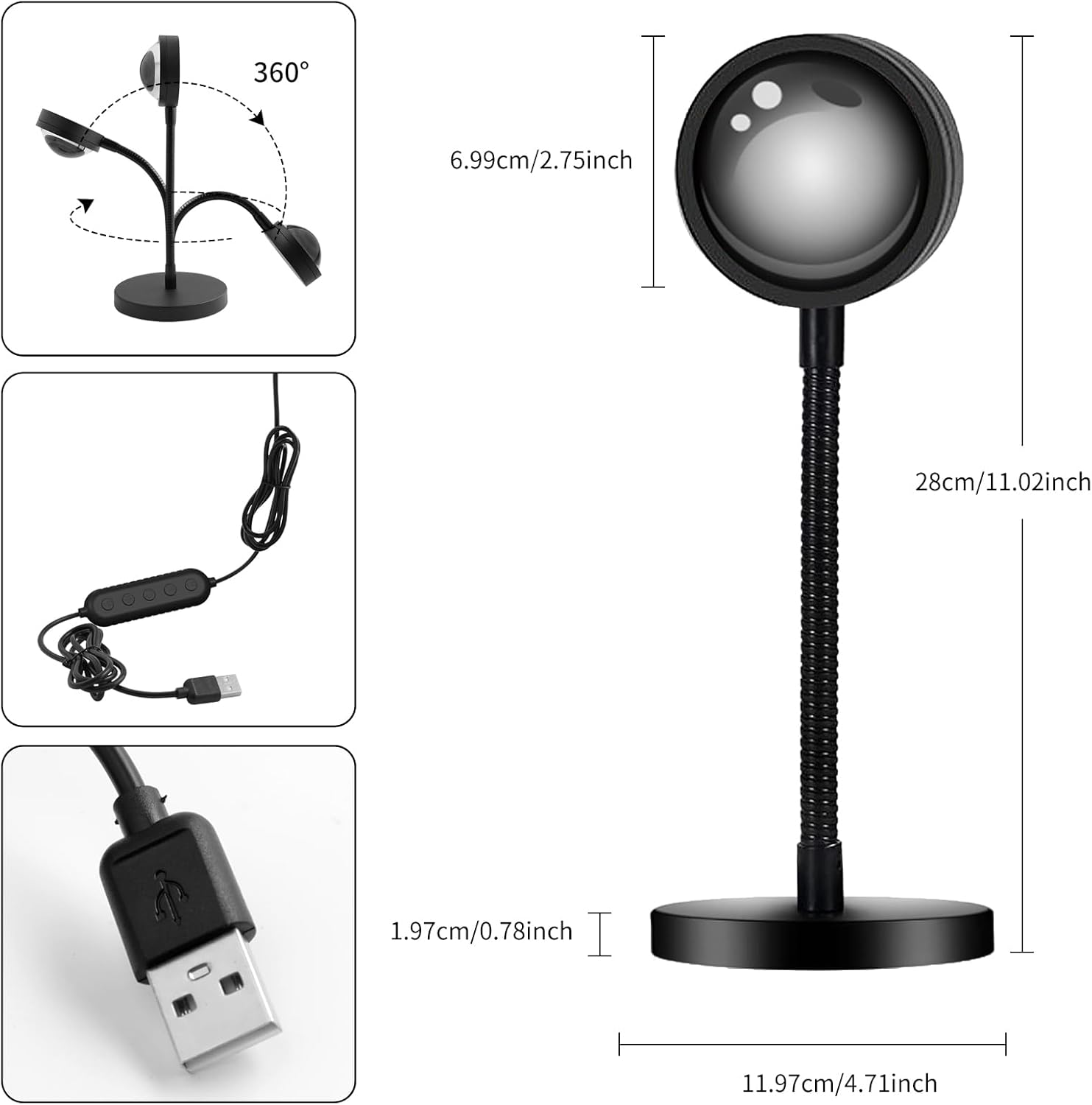 Smart App Control Sunset Lamp | Full Color Changing LED Projection Mood Decor Light