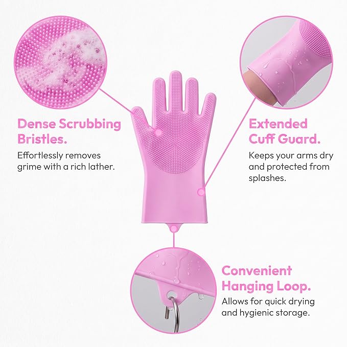 13.6 Inch Silicone Cleaning Gloves, Multi-Use Scrub Gloves for Dish Washing & Pet Grooming