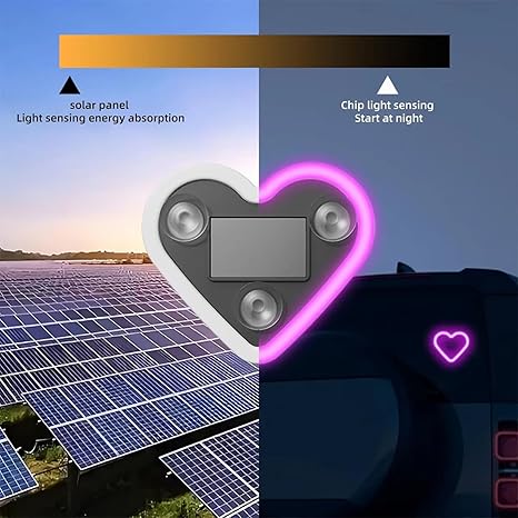 2PCS Solar Heart Neon Car Interior Lights | Vibration Sensing Pink Ambient Decor Lamp