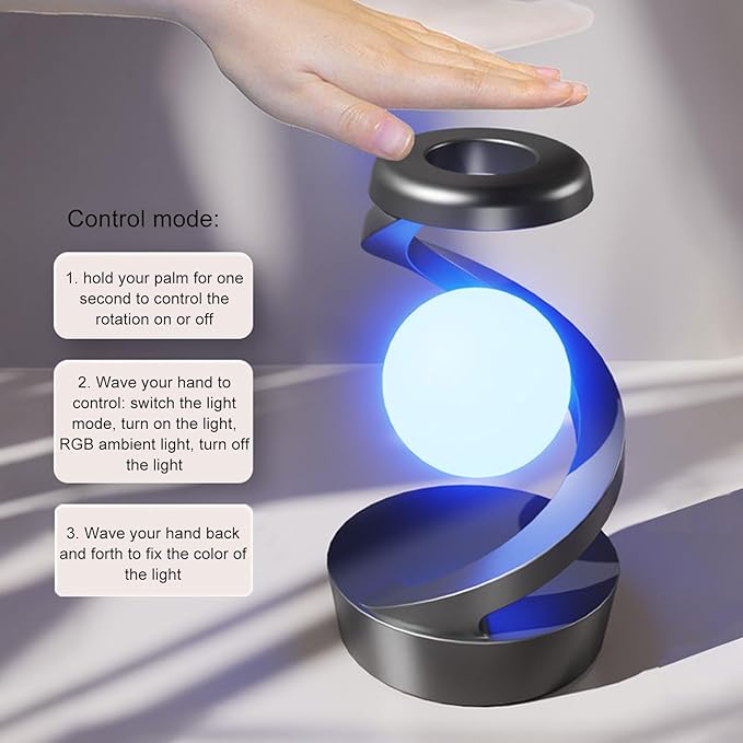 3D Floating Ball Spiral LED Lamp | Wireless Charging Bedside Table Lamp (Black/White)