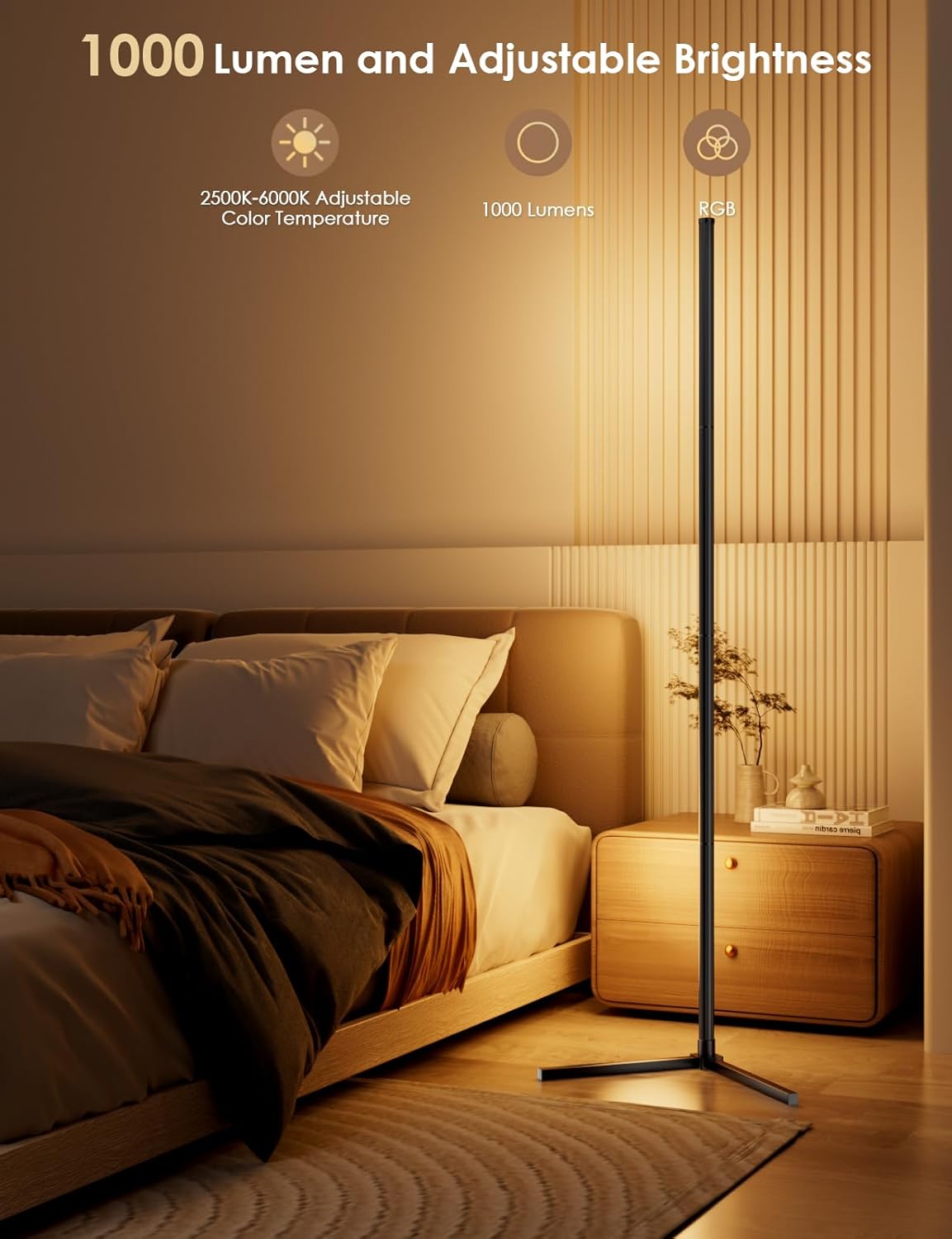 64.5" Smart RGB Corner Floor Lamp | App+Remote Music Sync Dimmable Room Decor Light
