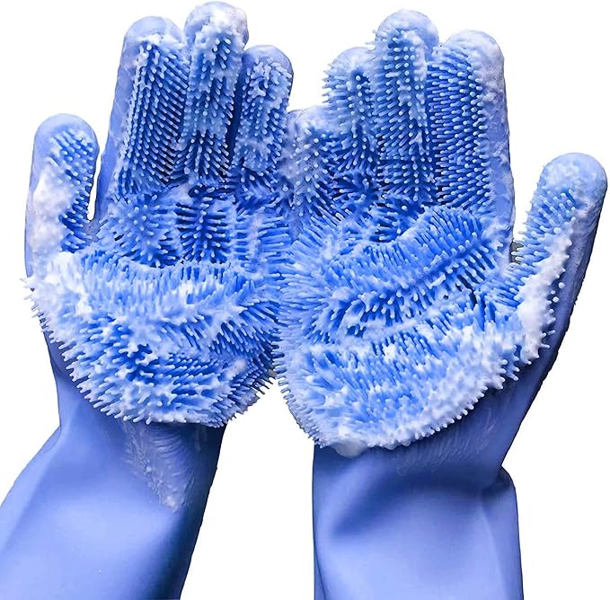 13.6 Inch Silicone Cleaning Gloves, Multi-Use Scrub Gloves for Dish Washing & Pet Grooming