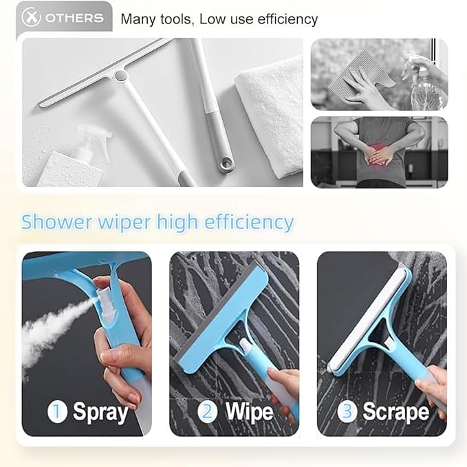 3PCS 3-in-1 Spray Sponge Squeegee, Silicone Window Cleaner for Glass Car Tile, Yellow/Blue/White