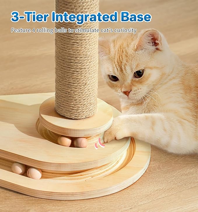 All-in-One Cat Scratching Post with Sisal, Self Groomer, Cloud Perch & Ball Toy for Kittens (17.5" Tall)