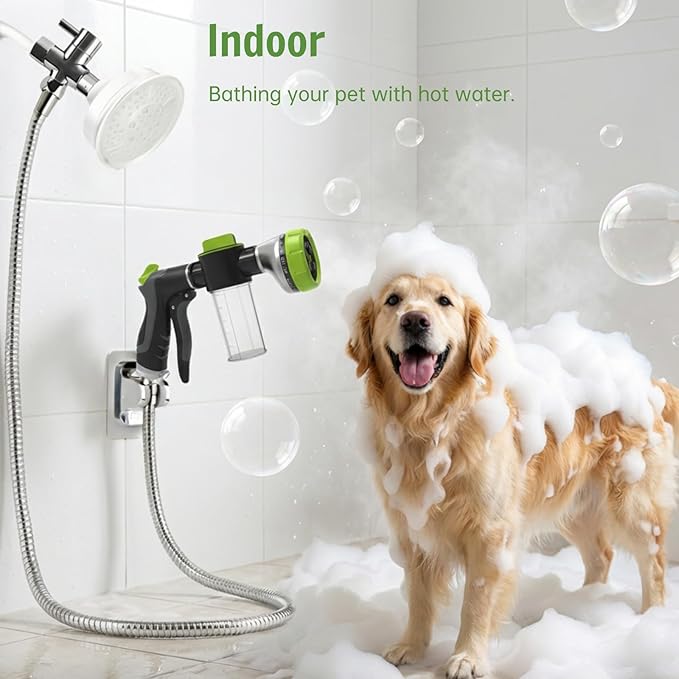 10 Spray Modes Pet Bath Hose Nozzle with Built-in Soap Dispenser for Dog & Cat Washing