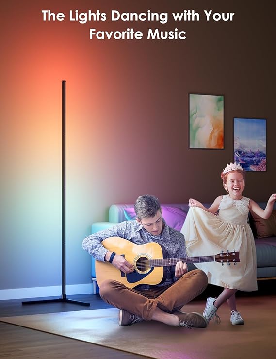 64.5" Smart RGB Corner Floor Lamp | App+Remote Music Sync Dimmable Room Decor Light
